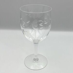 Vintage 1970s Princess House Heritage Wine Glass Floral Etched 7" EUC